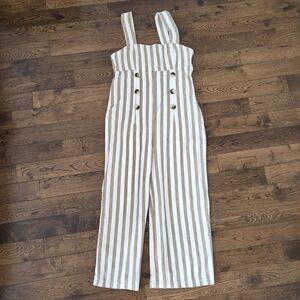 Urban Outfitters Beige and White Striped Jumpsuit Size Medium